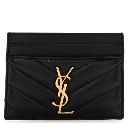 Saint Laurent Lambskin Matelasse Chevron Monogram Credit Card Case Black 1 of 8