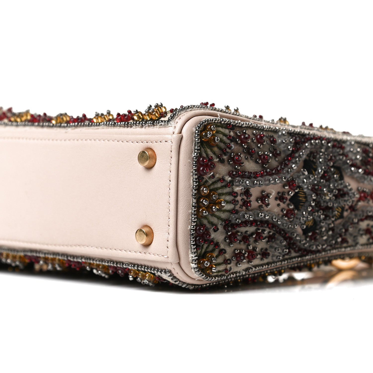 Christian Dior Calfskin Beaded Mini Lady Dior Beige Multicolor 9 of 14