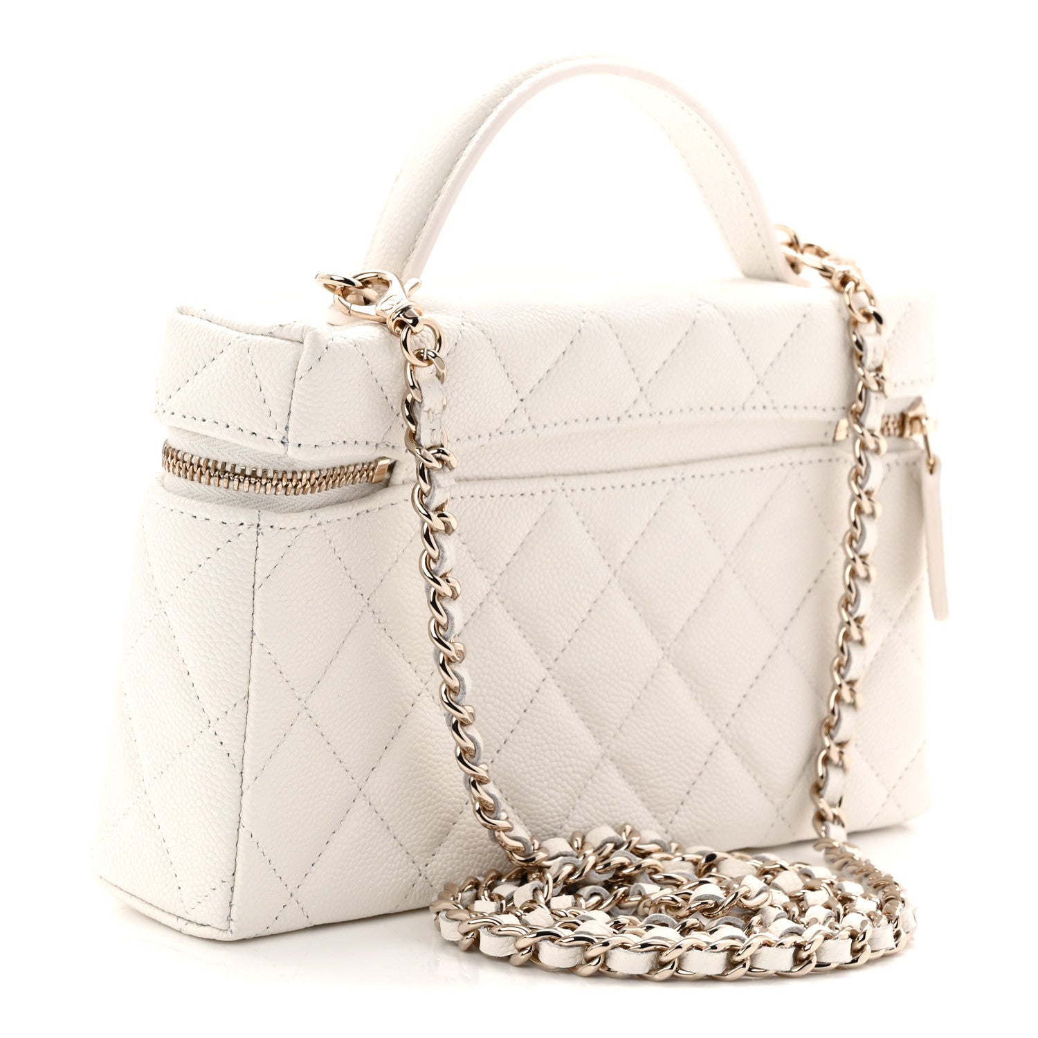 Chanel Caviar Quilted Top Handle Slim Vanity With Chain White 3 of 11