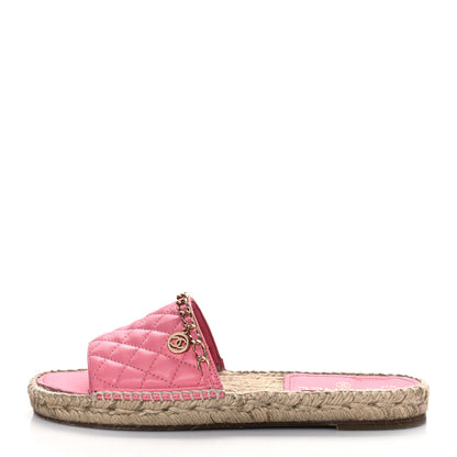 Chanel Lambskin Quilted CC Espadrille Slip On Sandals 39 Pink 1 of 10