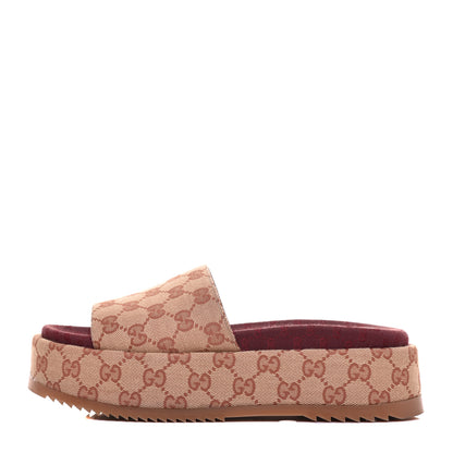 Gucci Canvas GG Monogram Angelina Platform Slide Sandals 38.5 Beige Ruggine 1 of 9