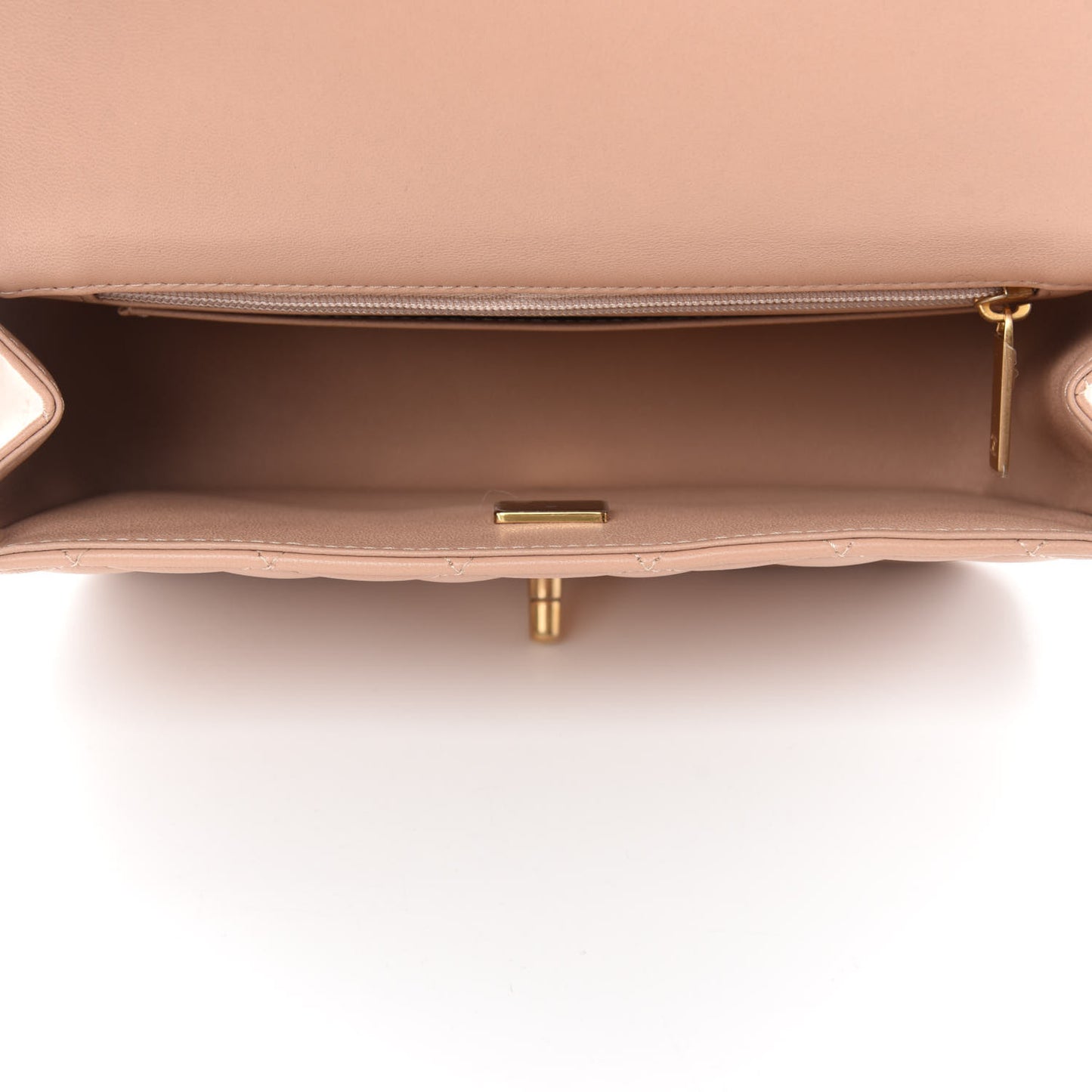 Lambskin Quilted Mini Top Handle Rectangular Flap Beige