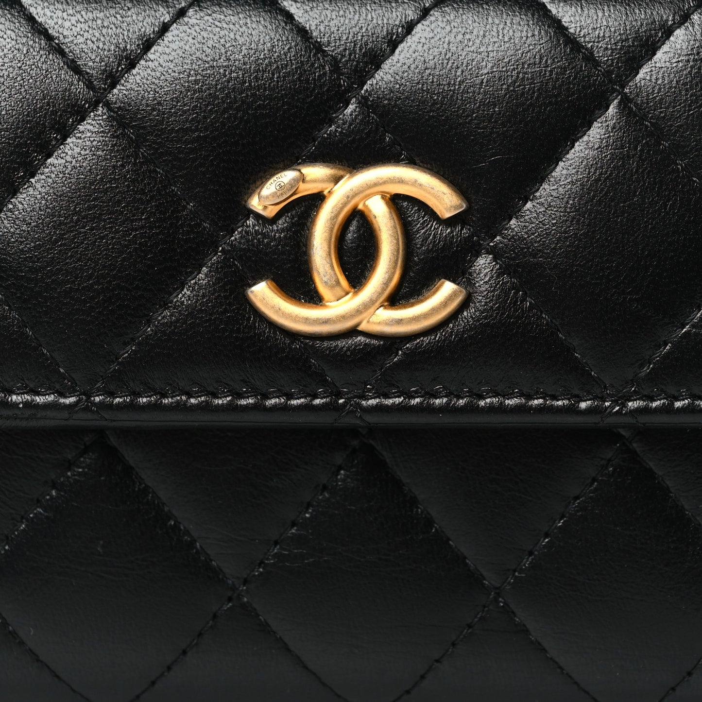 Lambskin Quilted CC Compact Bifold Wallet Black