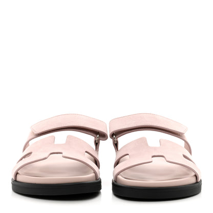 Hermes Suede Goatskin Womens Chypre Sandals 36.5 Rose Porcelaine 2 of 9
