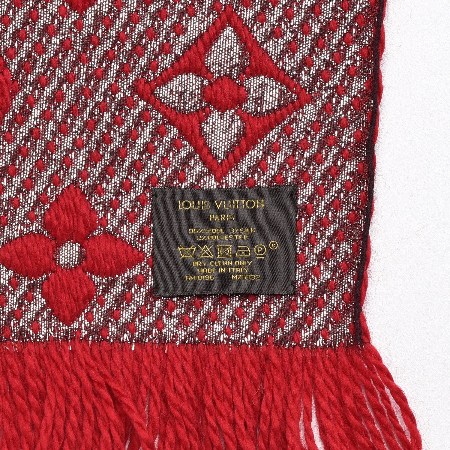 Louis Vuitton Wool Silk Logomania Shine Scarf Rubis 4 of 4