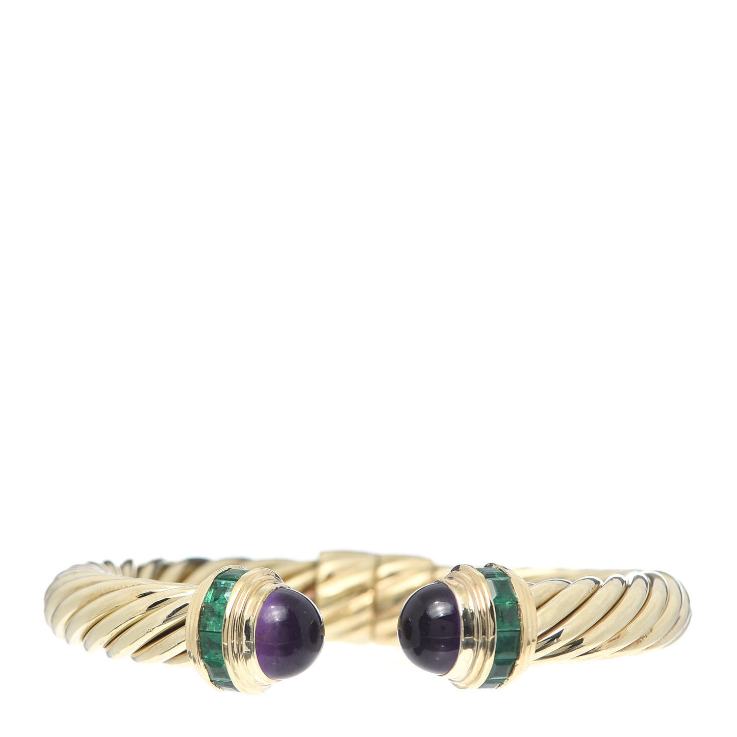 14K Yellow Gold Amethyst Emerald Renaissance Cable Bracelet