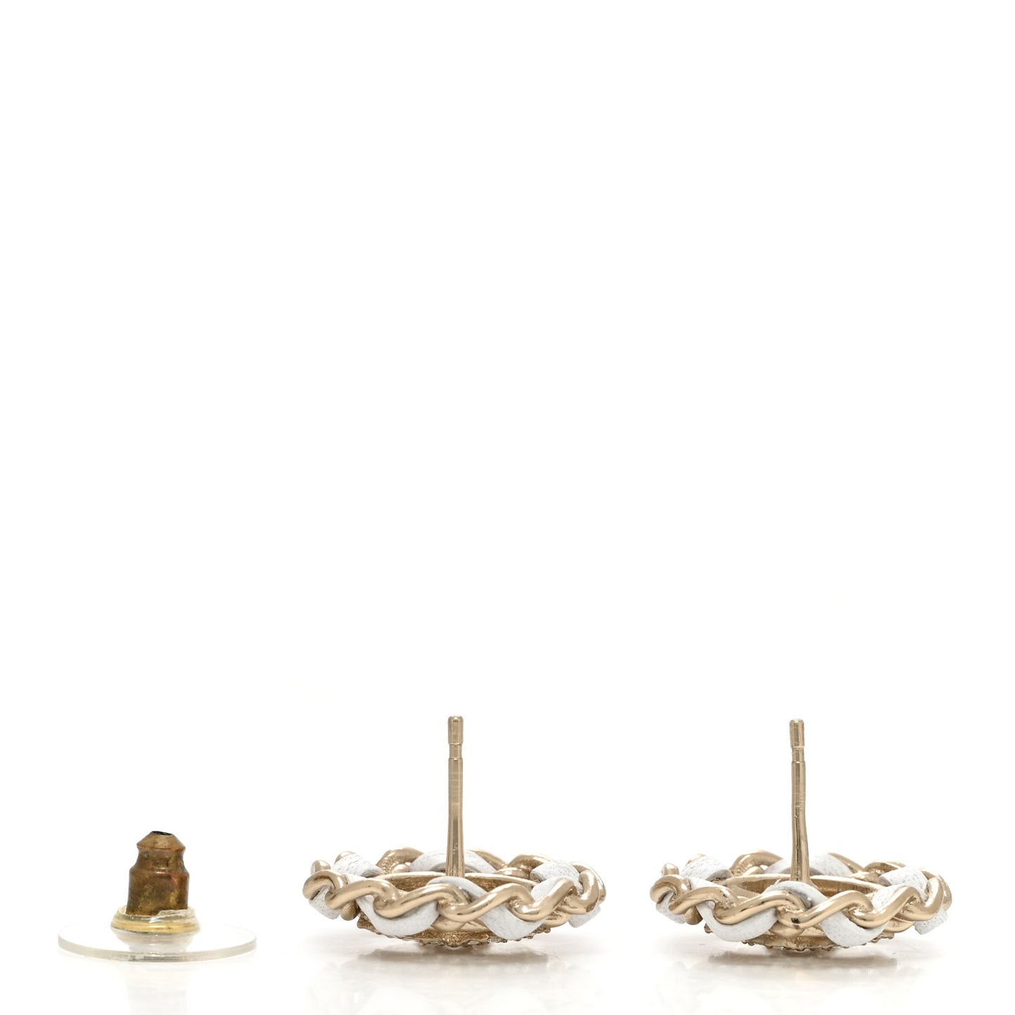 Crystal Lambskin Chain Around CC Earrings Light Gold White