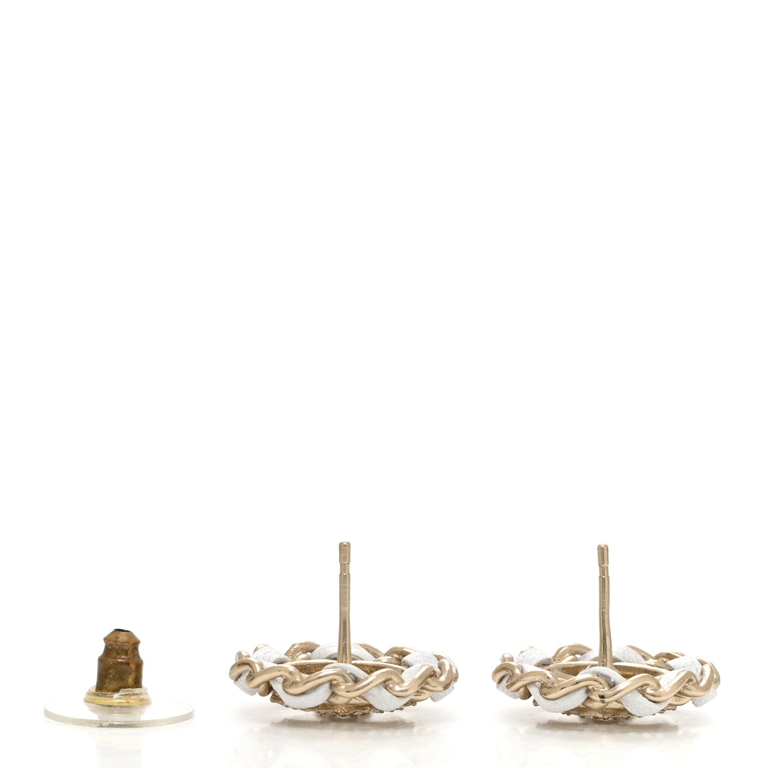 Chanel Crystal Lambskin Chain Around CC Earrings Light Gold White 3 of 4