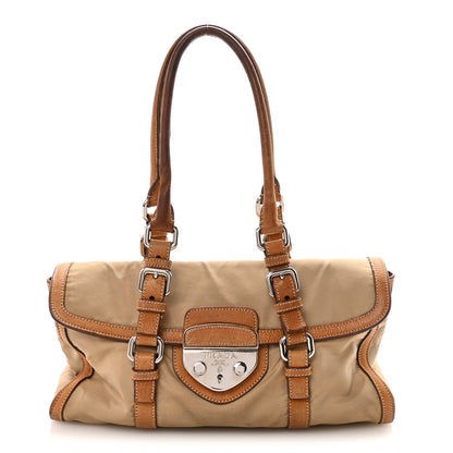 Prada Tessuto Nylon Vitello Foldover Pushlock Satchel Beige 1 of 10