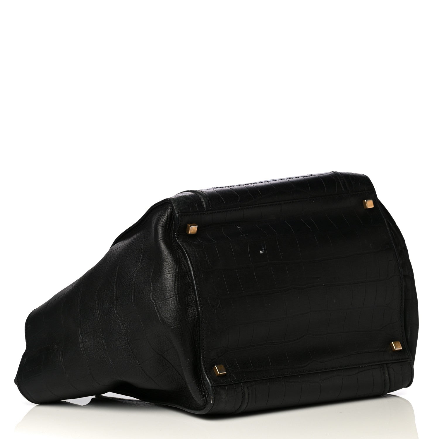 Celine Crocodile Embossed Calfskin Medium Phantom Luggage Black 5 of 9