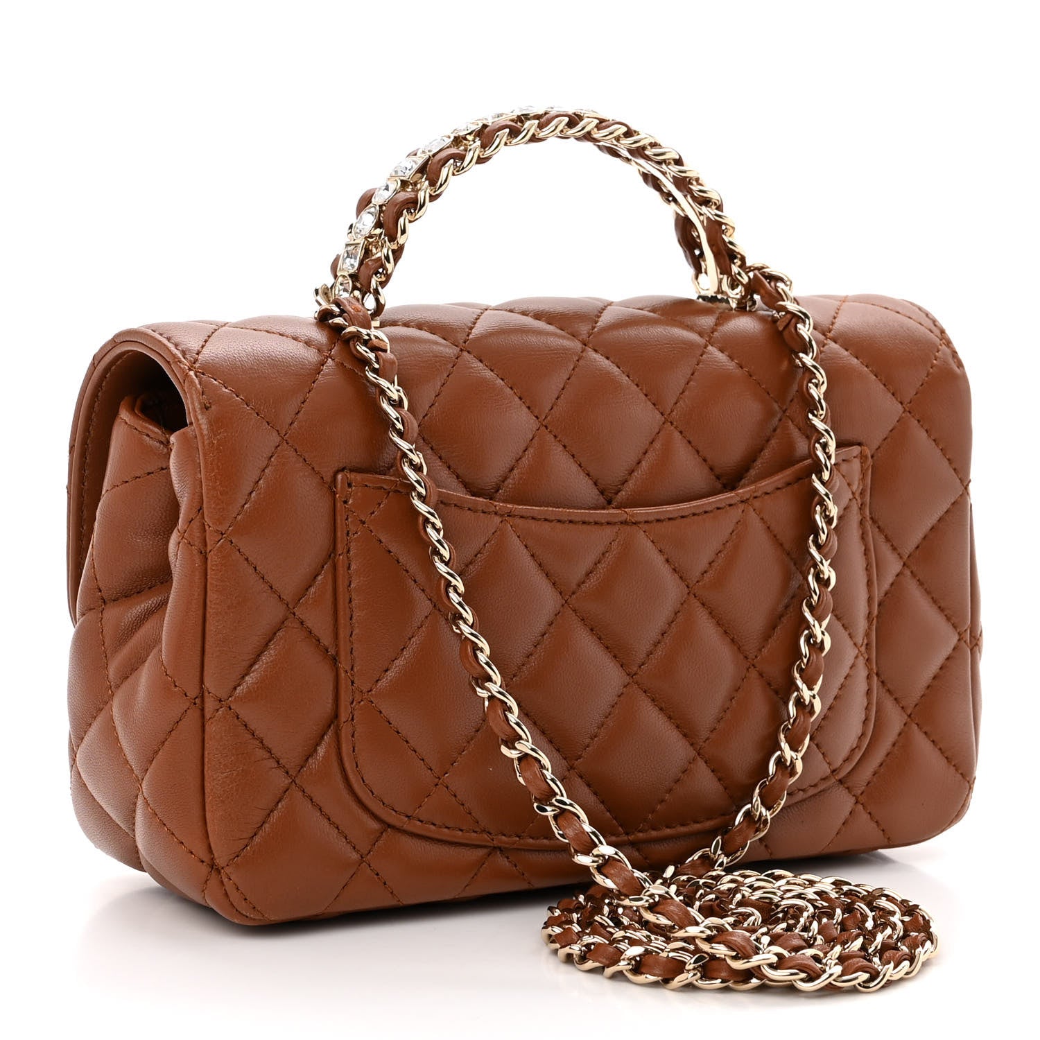 Chanel Lambskin Quilted Crystal Top Handle Rectangular Flap Brown 3 of 12