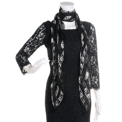 Alexander McQueen Silk Chiffon Skull Scarf Black Ivory 2 of 6