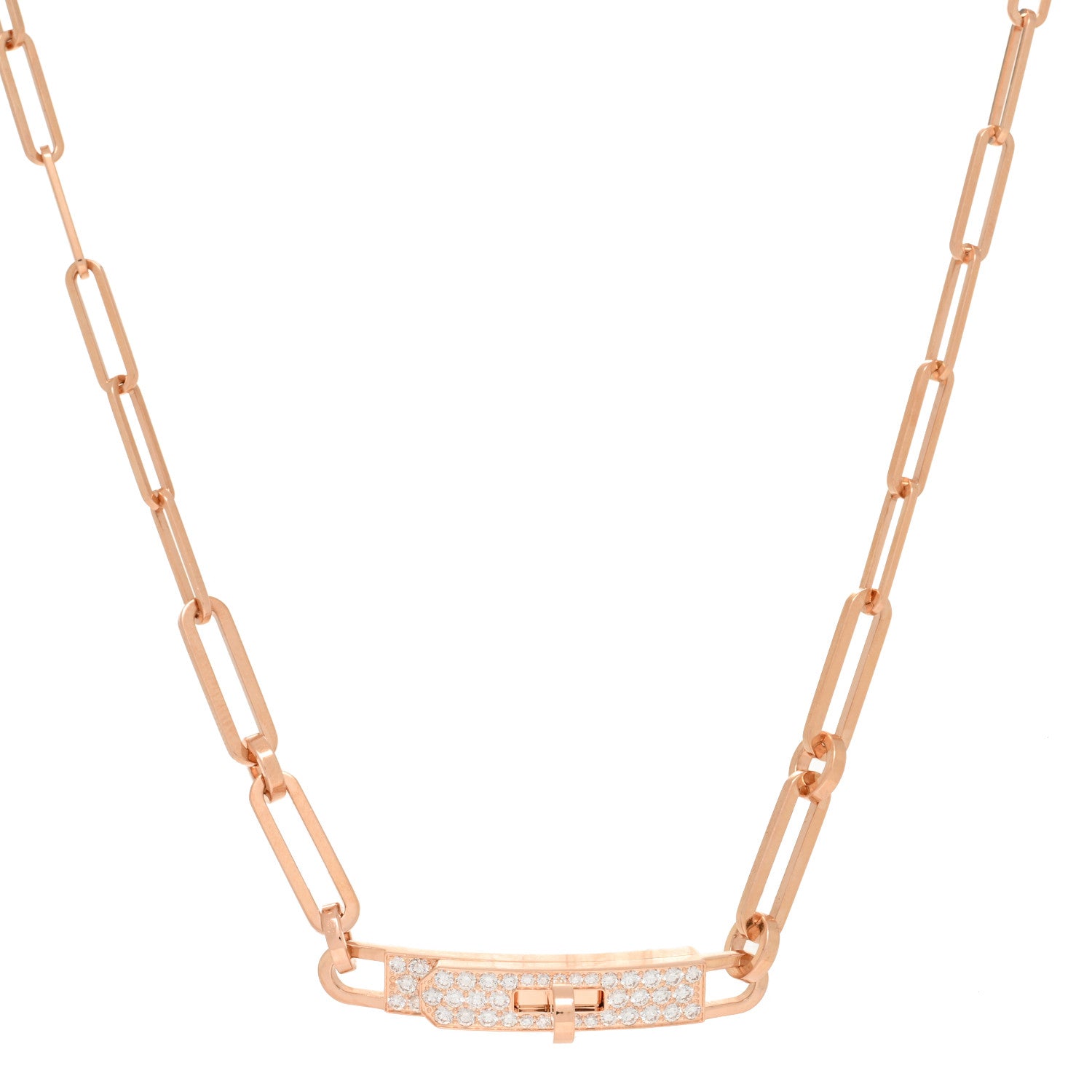 Hermes 18K Rose Gold Diamond Pave Kelly Chaine Choker Necklace 1 of 5