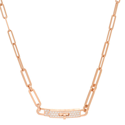 Hermes 18K Rose Gold Diamond Pave Kelly Chaine Choker Necklace 1 of 5