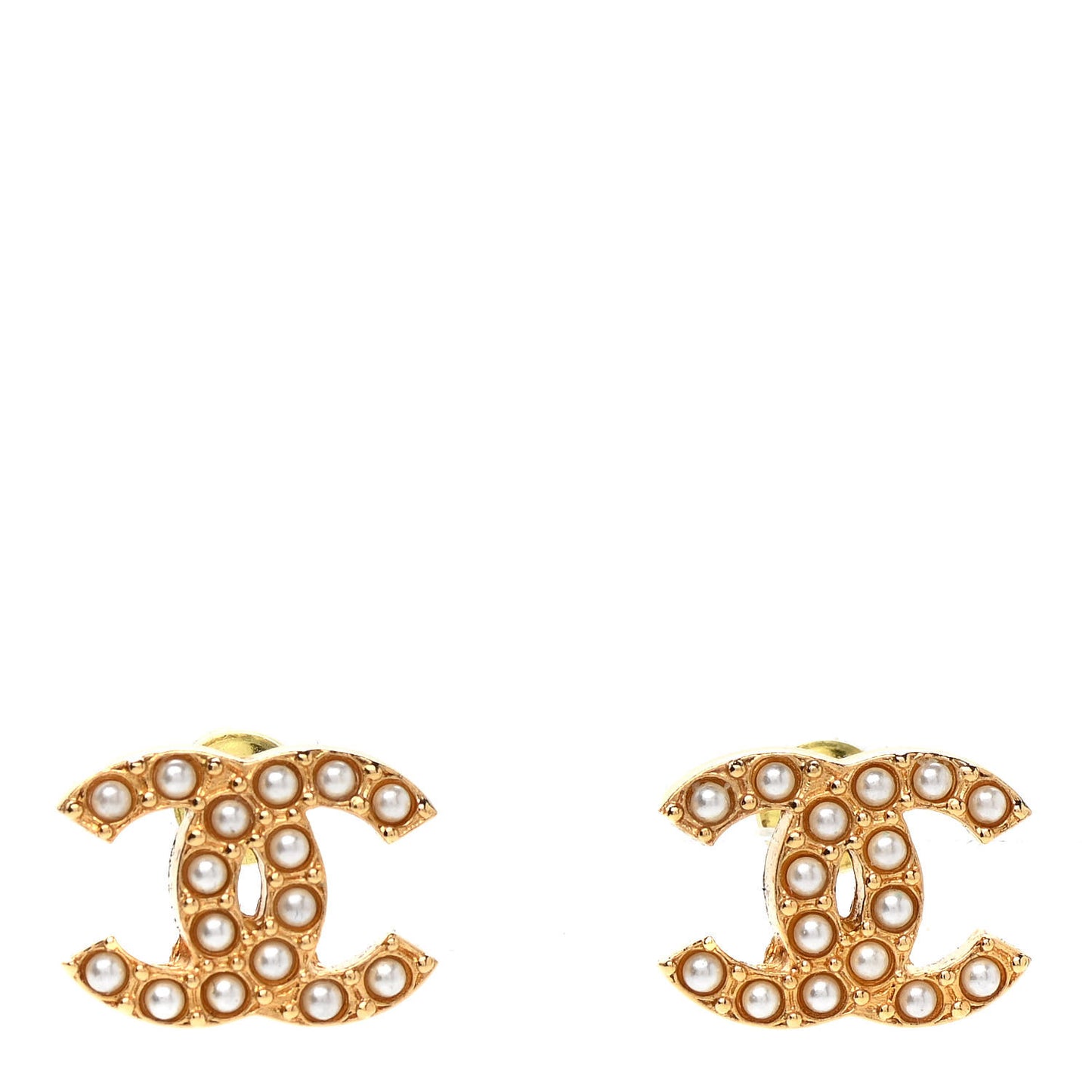 Pearl Studded CC Earrings Gold