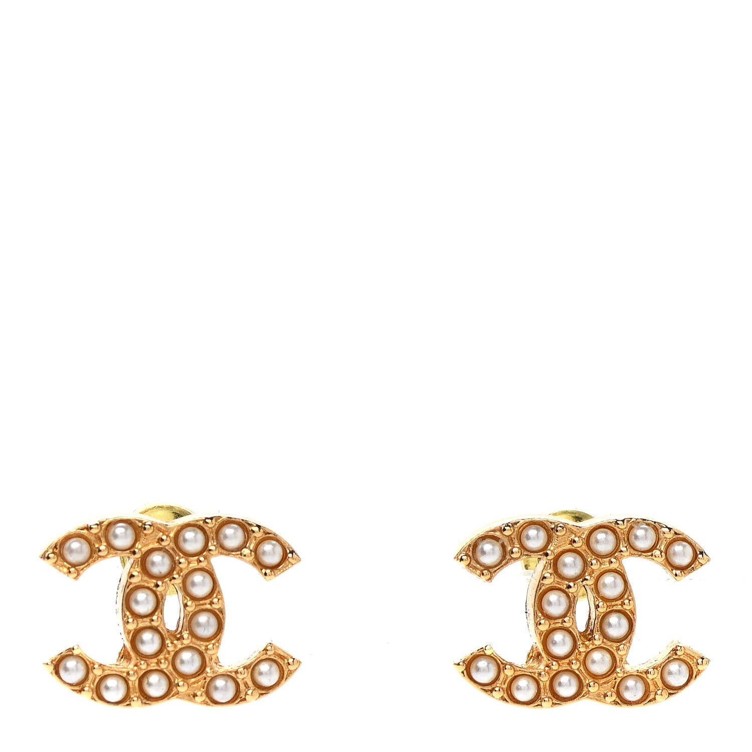 Chanel Pearl Studded CC Earrings Gold 1 of 5