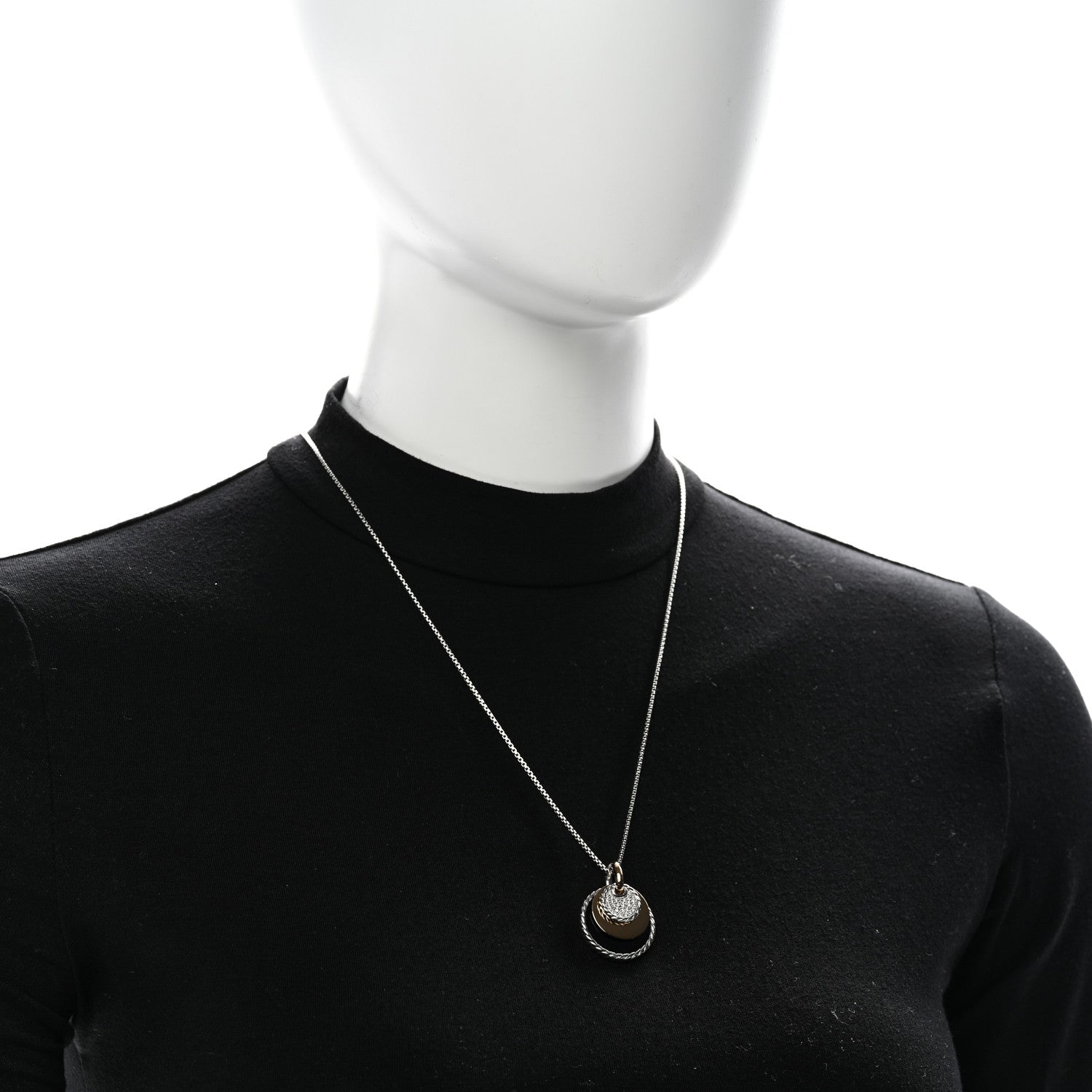 David Yurman Sterling Silver 18K Yellow Gold Diamond Black Onyx Mother of Pearl DY Elements Convertible Pendant Necklace 2 of 4