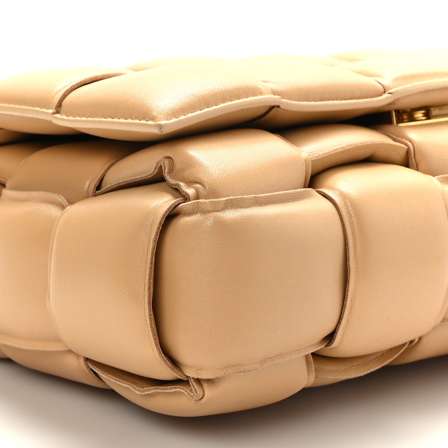Lambskin Maxi Intreccio Padded Chain Cassette Crossbody Bag Almond