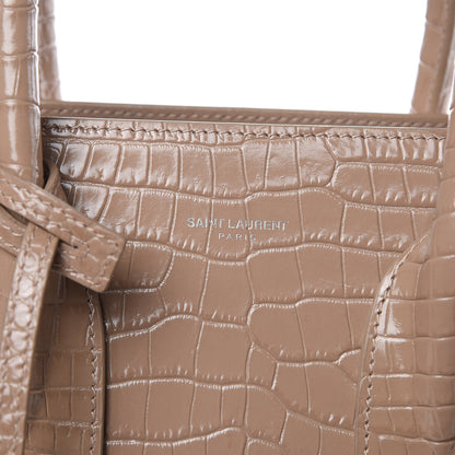 Saint Laurent Calfskin Crocodile Embossed Small Sac de Jour Brown 10 of 10