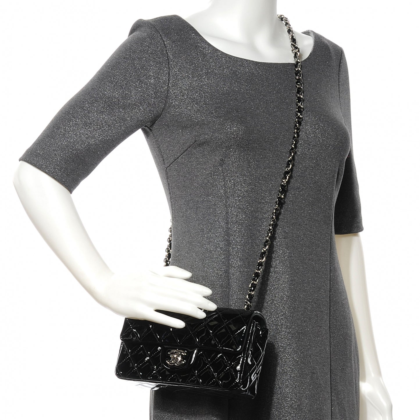 Patent Quilted Mini Flap Black