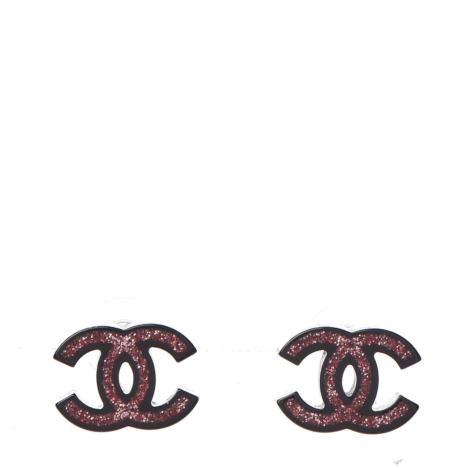 Chanel Glitter Resin CC Earrings Pink Black 1 of 5