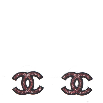 Chanel Glitter Resin CC Earrings Pink Black 1 of 5