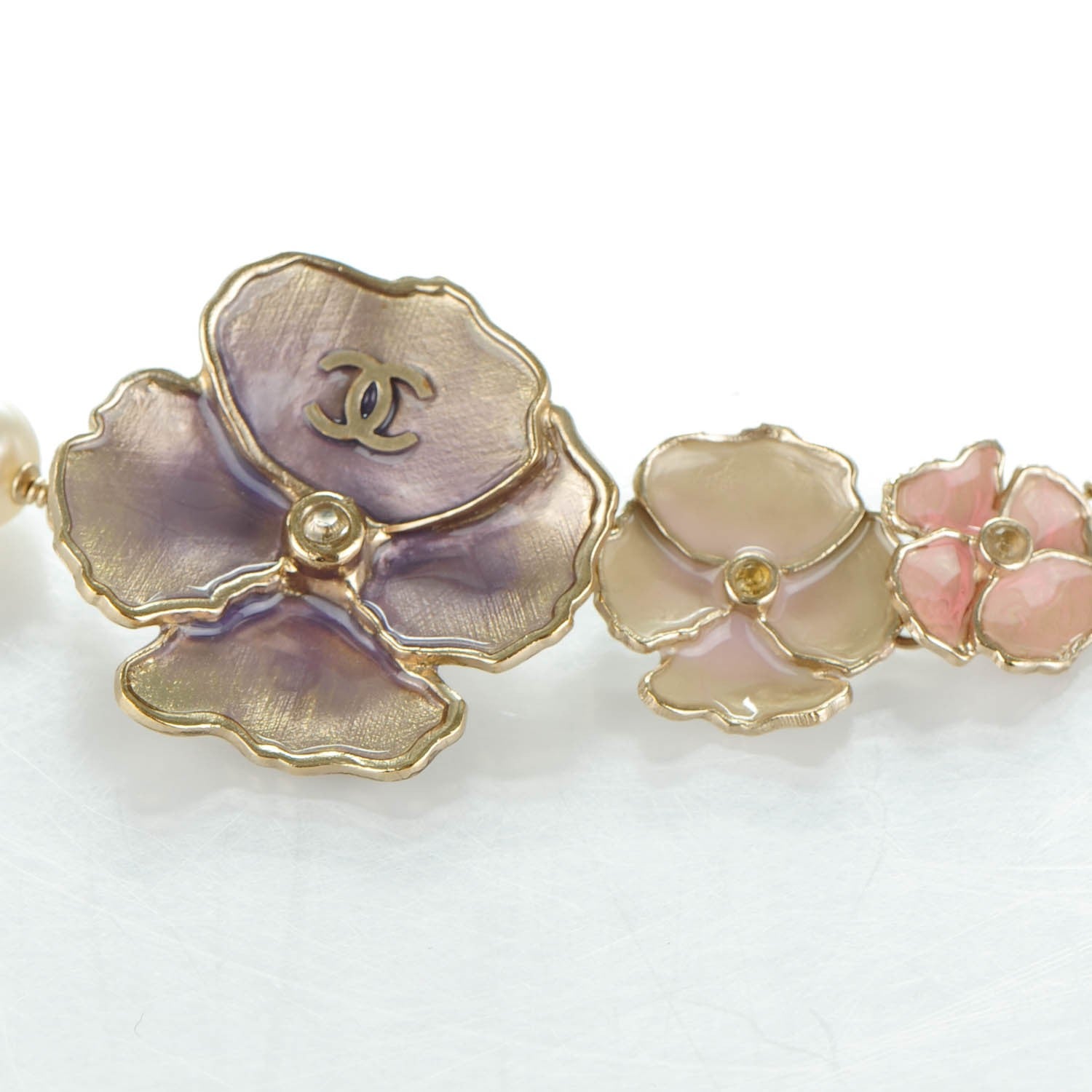 Chanel Pearl Enamel Crystal Camellia CC Headband 4 of 5