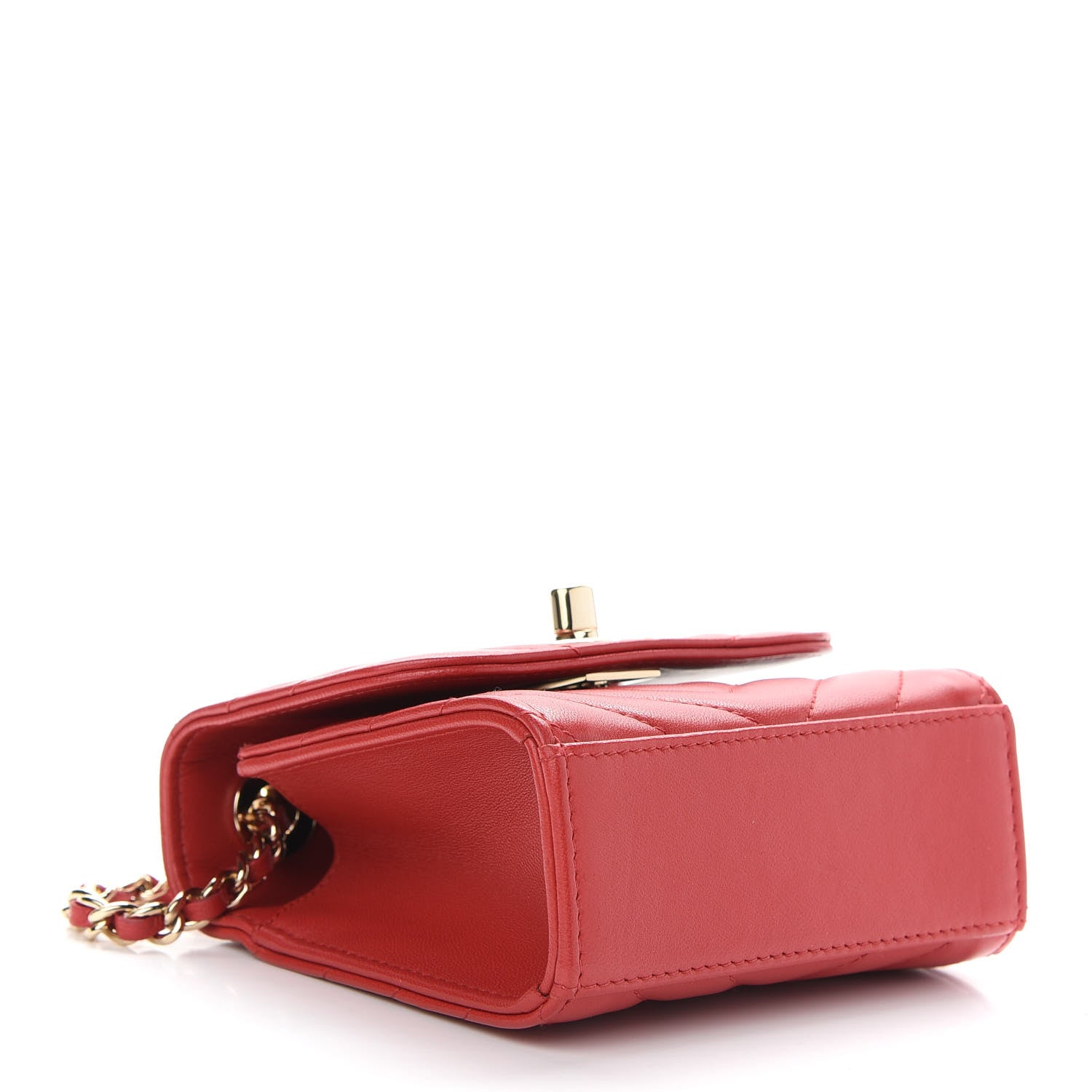 Chanel Lambskin Chevron Quilted Mini Trendy CC Chain Wallet Red 4 of 9