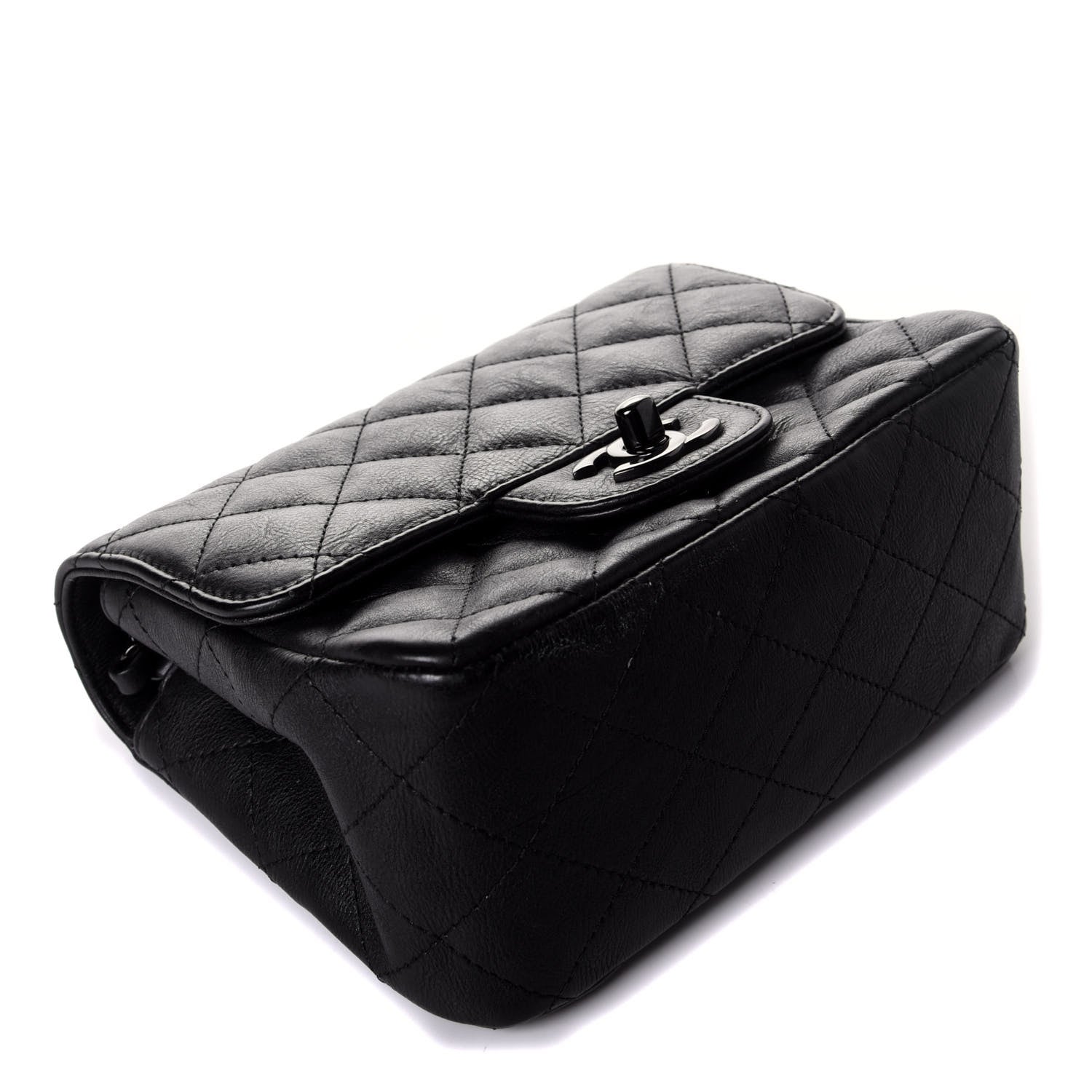 Chanel Crumpled Calfskin Quilted Mini Square Flap So Black 4 of 9