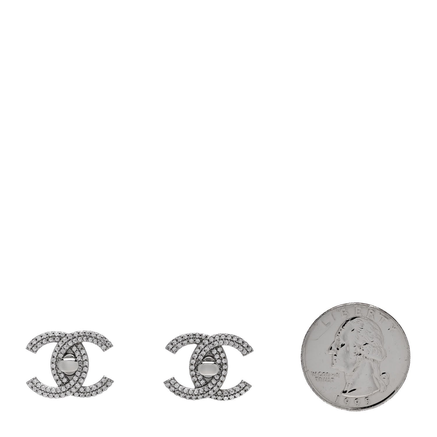 Chanel Crystal CC Turnlock Earrings Silver 2 of 5