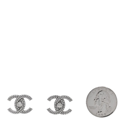 Chanel Crystal CC Turnlock Earrings Silver 2 of 5