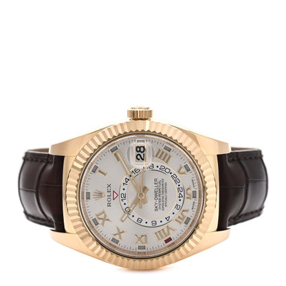 Rolex 18K Yellow Gold Alligator 42mm Oyster Perpetual Sky-Dweller Watch White Roman 326138 2 of 4