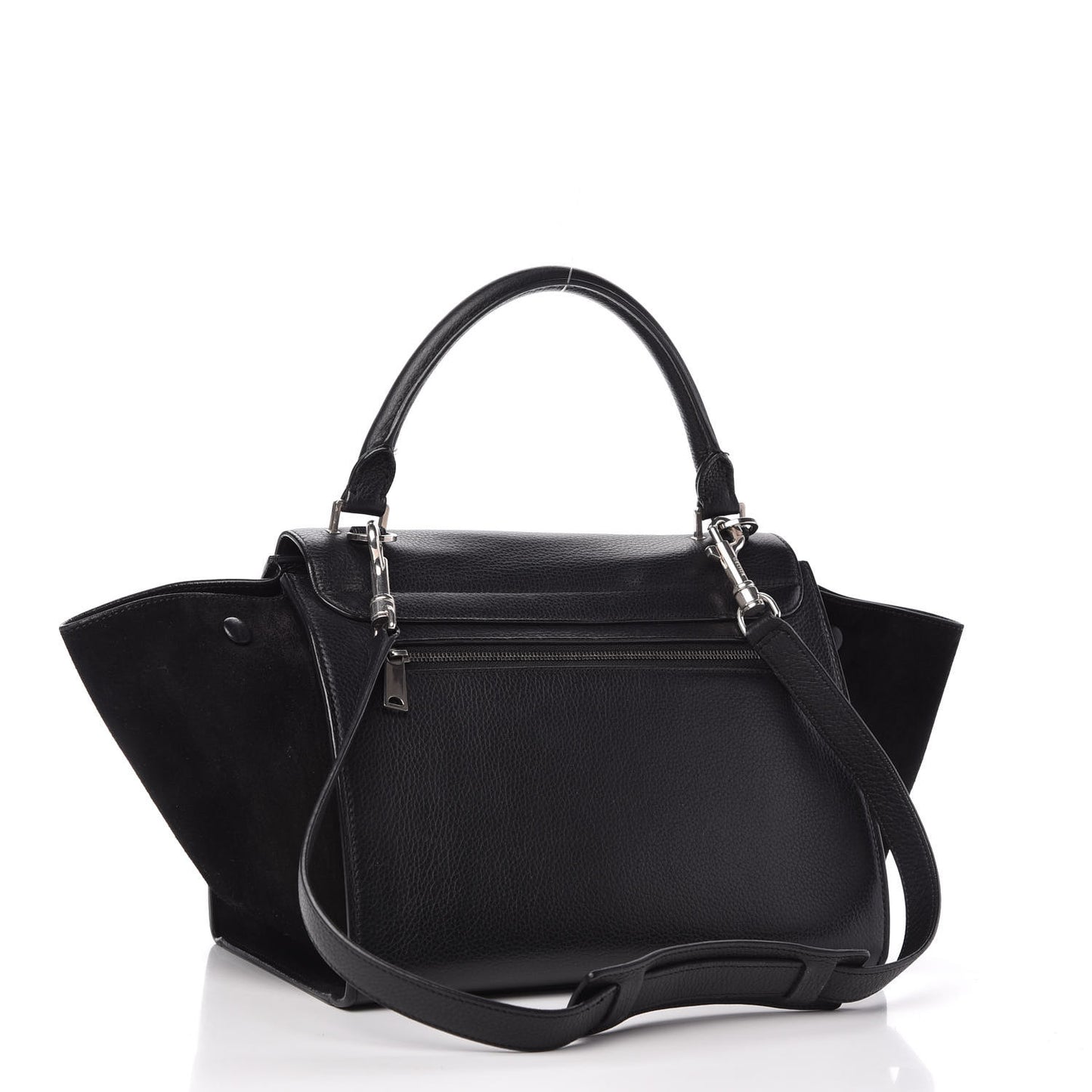 Drummed Calfskin Suede Small Trapeze Black