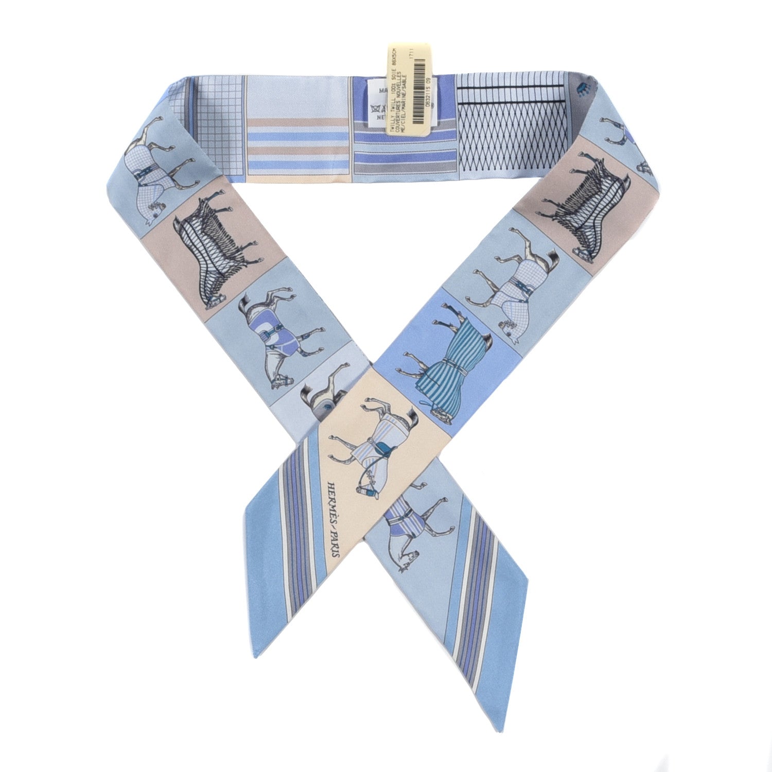 Hermes Silk Couvertures Nouvelles Twilly Menthe Ciel Marine Sable 1 of 4