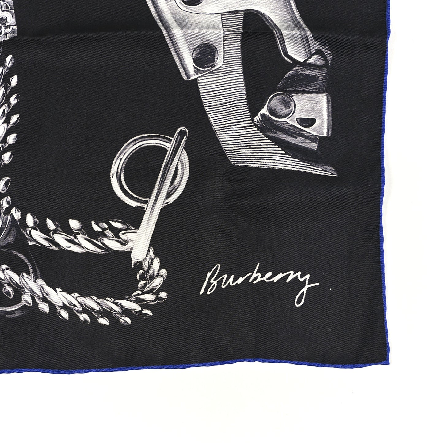 Silk Knight Clip Square Scarf Black Blue