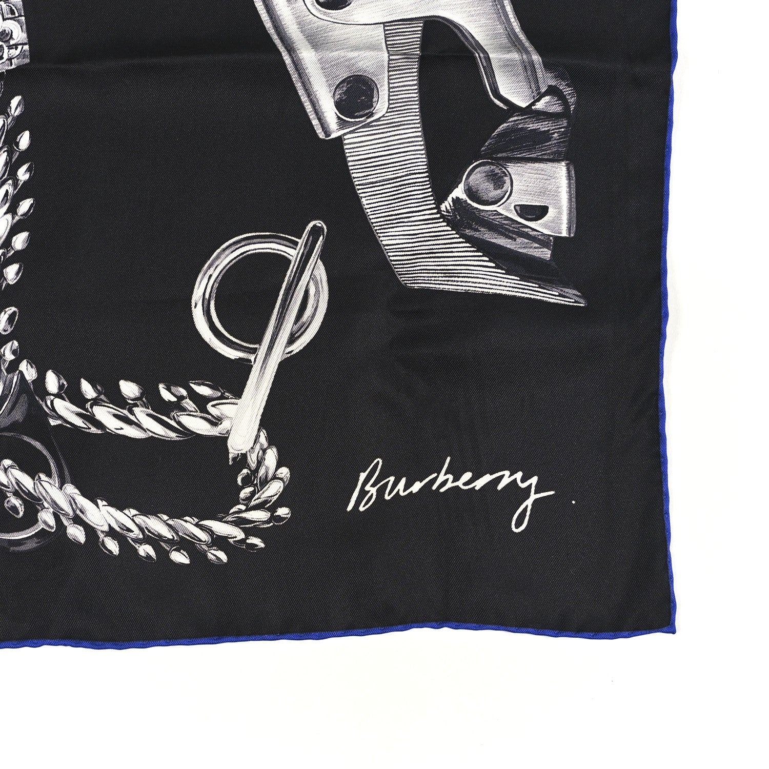 Burberry Silk Knight Clip Square Scarf Black Blue 4 of 8