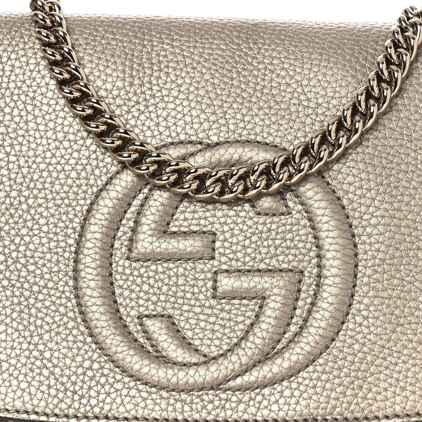 Metallic Pebbled Calfskin Medium Soho Flap Crossbody Golden Beige