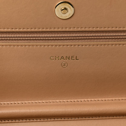 Chanel Lambskin Quilted Chain Around Wallet On Chain WOC Beige 6 of 11