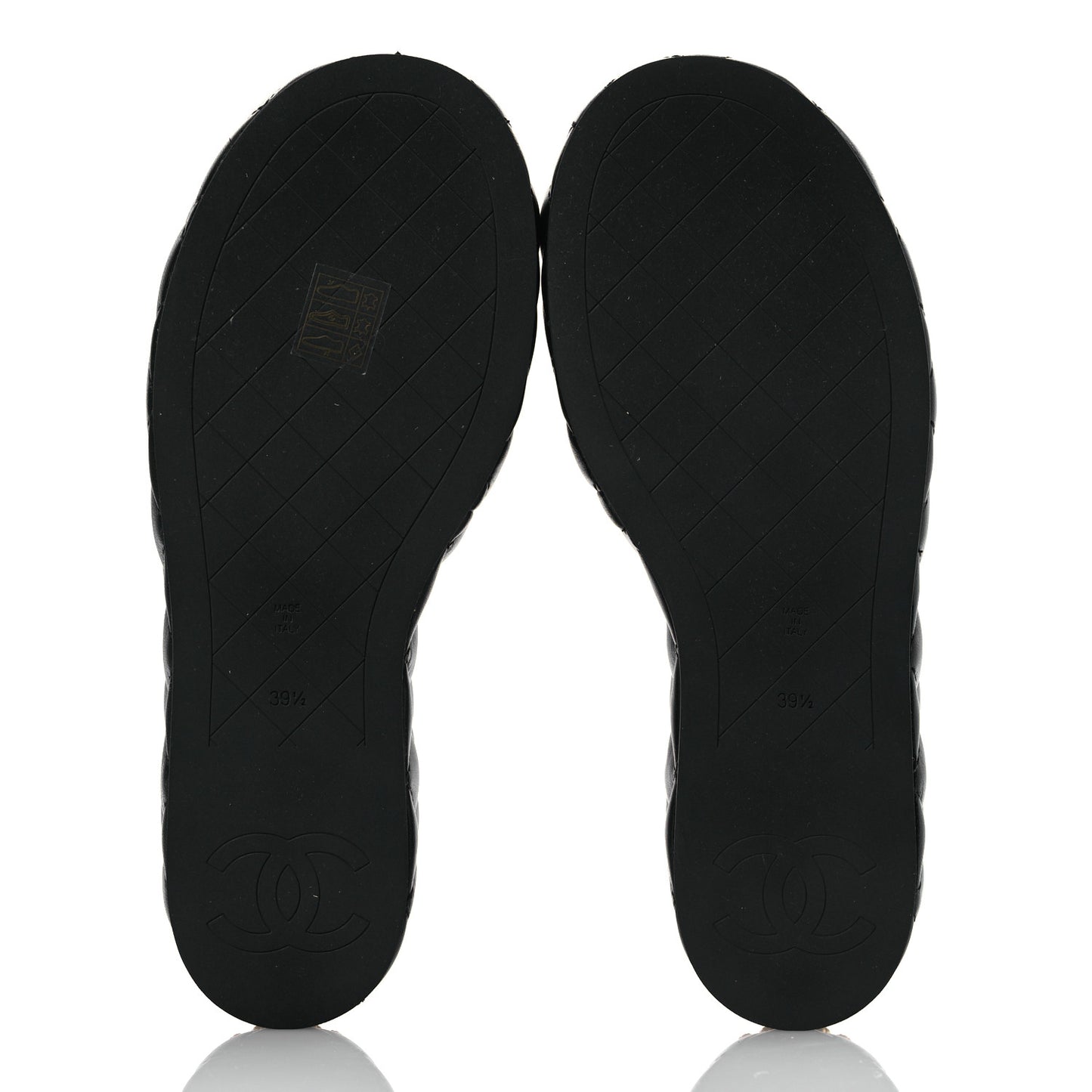 Lambskin Quilted Camelia CC Wedge Sandal Mules 39.5 Black