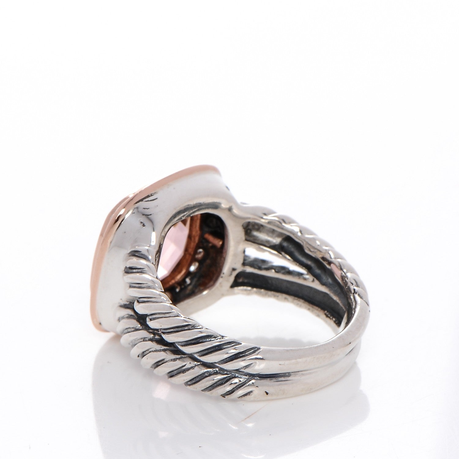 David Yurman Sterling Silver Rose Gold Diamond Morganite 11mm Albion Ring 53 6.5 3 of 4