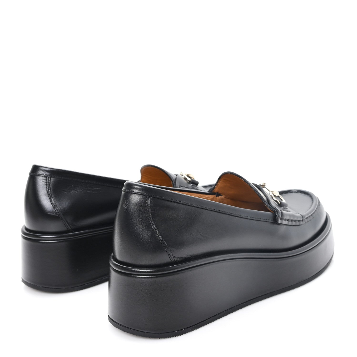 Gucci Kama Calfskin Horsebit Womens Wedge Platform Loafers 38 Black 5 of 10