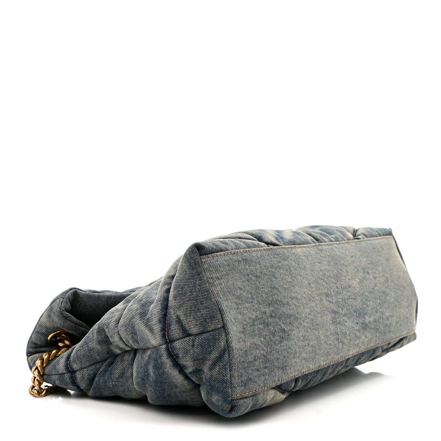 Denim Quilted Medium Loulou Puffer Monogram Chain Satchel Blue Cinnamon