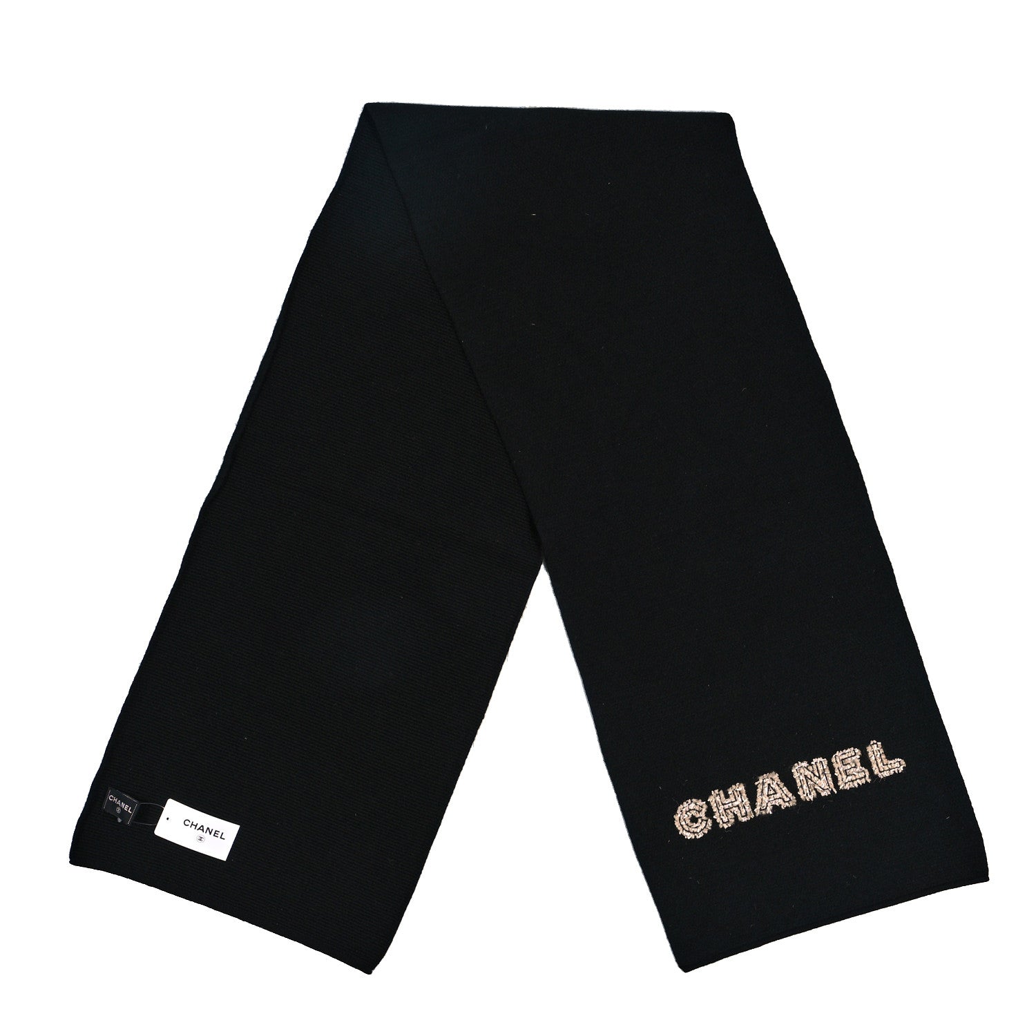 Chanel Cashmere Tweed Logo Scarf Black 2 of 4