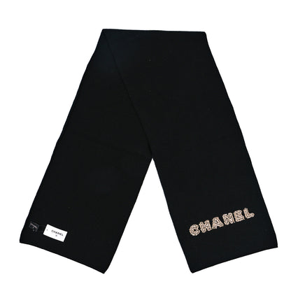 Chanel Cashmere Tweed Logo Scarf Black 2 of 4