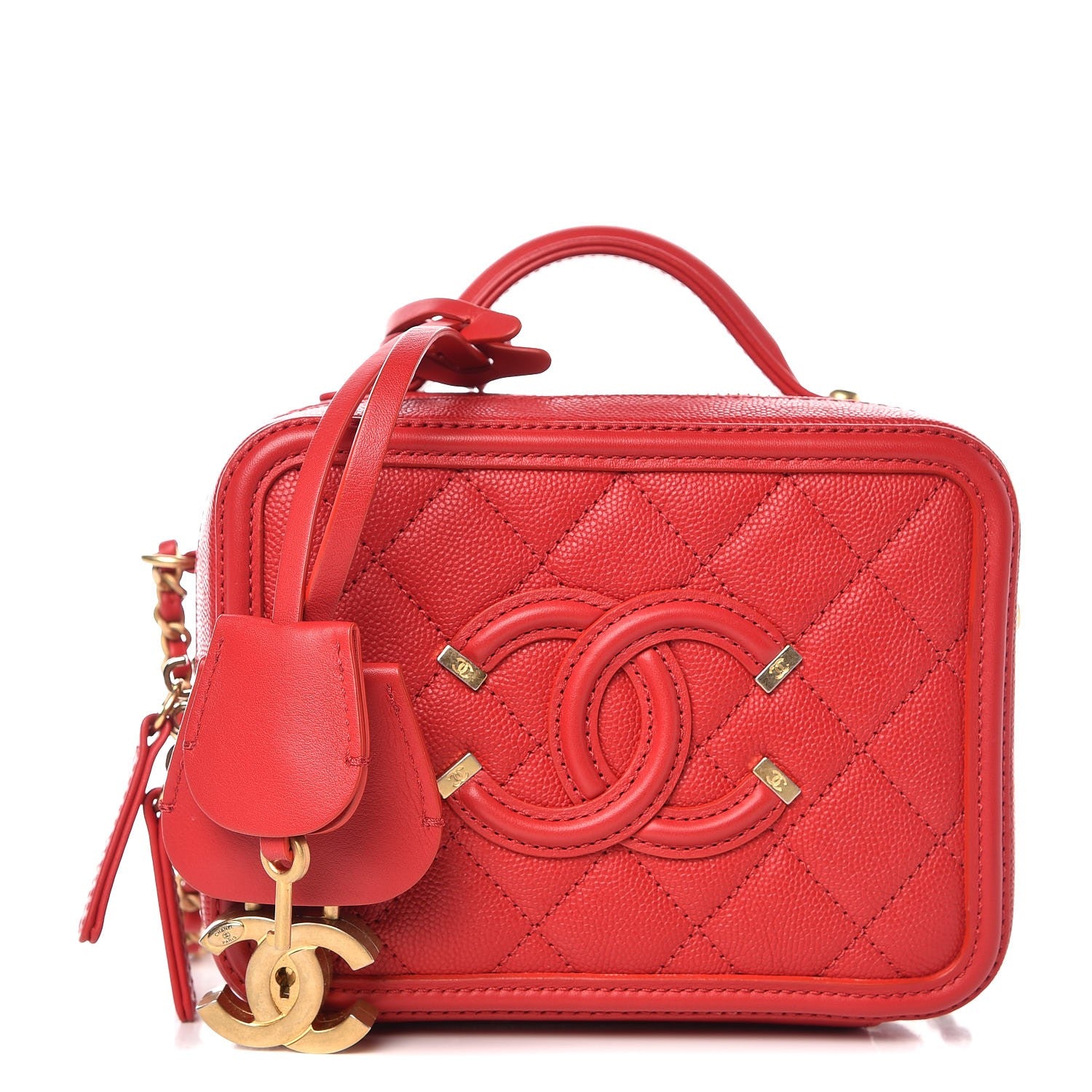 Chanel Caviar Quilted Small CC Filigree Vanity Case Red 1 of 9