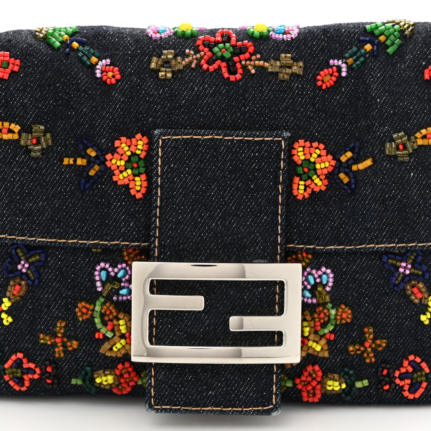 Denim Ricami Beaded Baguette Blue