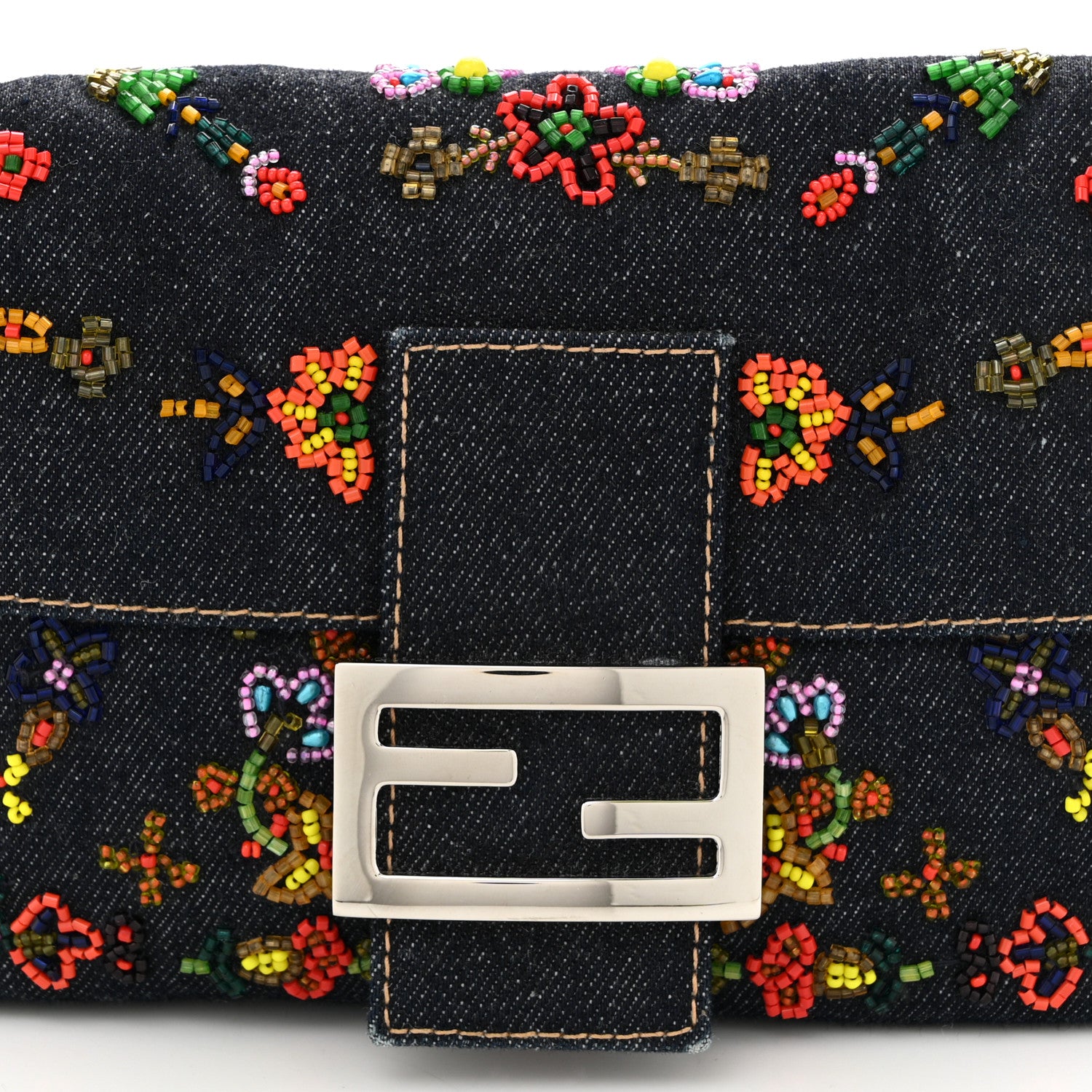 Fendi Denim Ricami Beaded Baguette Blue 8 of 10