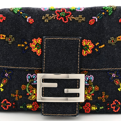 Fendi Denim Ricami Beaded Baguette Blue 8 of 10