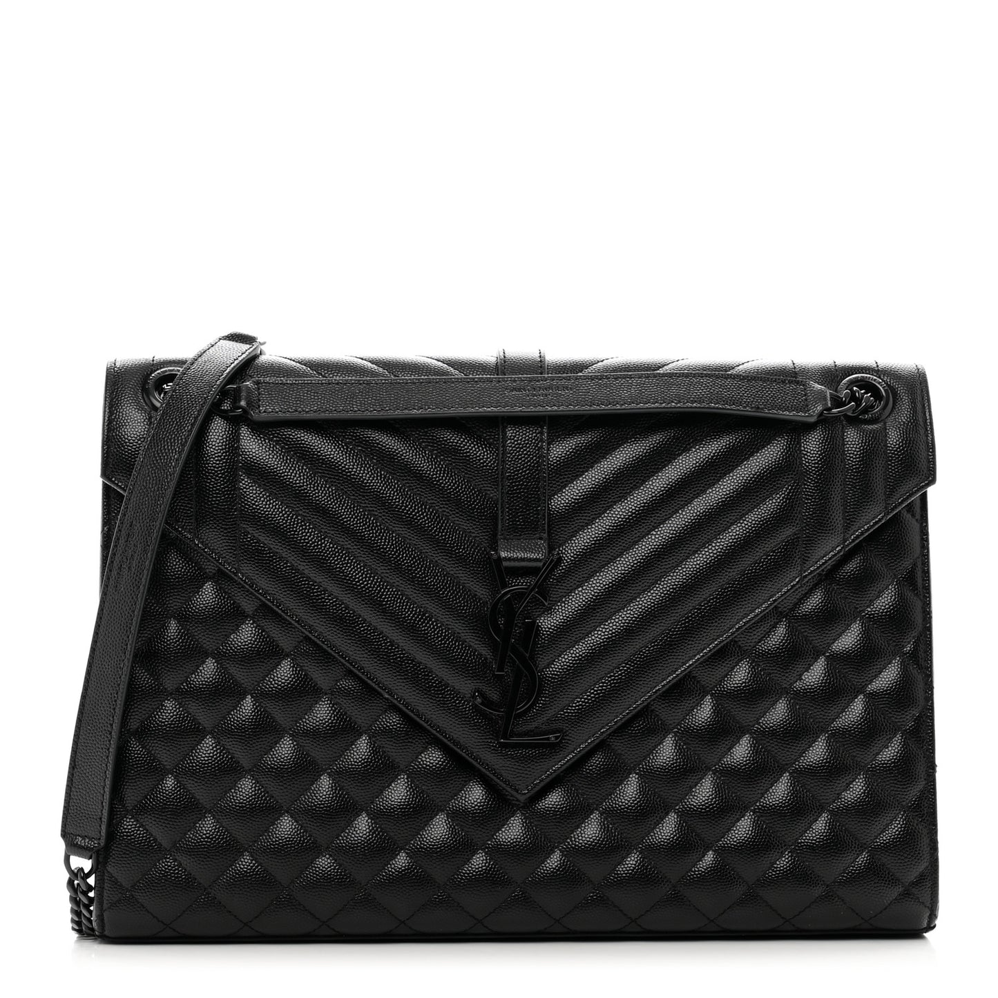 Grain De Poudre Textured Mixed Matelasse Large Triquilt Monogram Monochrome Satchel Black