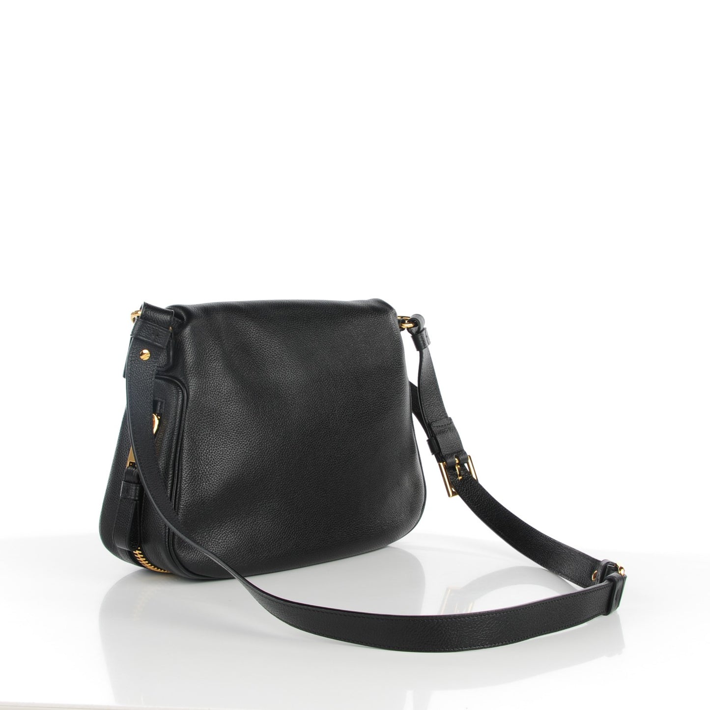 Grained Calfskin Medium Jennifer Crossbody Bag Black